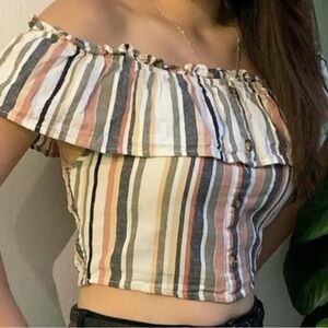 Striped multi colored Off-Shoulder cotton w/stretch Top medium